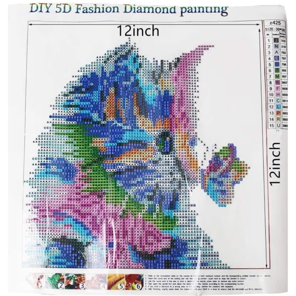 12x12" 5D Diamond Painting Complete Kit Including Cat Butterfly Canvas And Tools